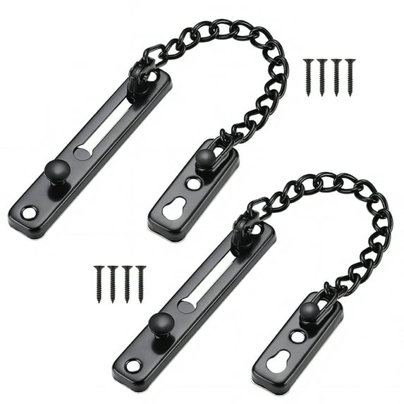 MUZHIYUA 2 Pack Door Chain Lock Black Stainless Steel Door Guard with Spring Anti Theft Press Lock Home Door Guard Used in Home Hotel Office