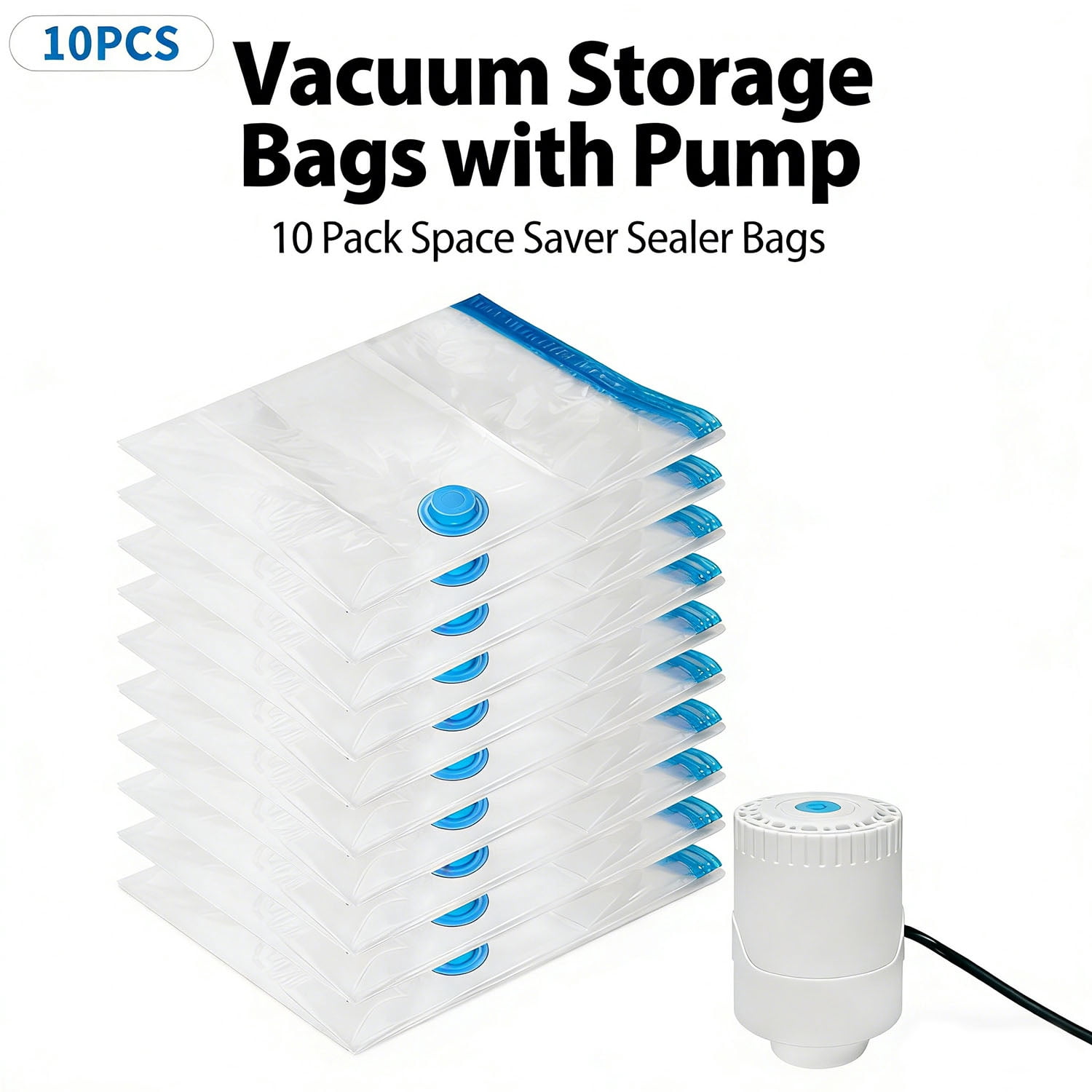 Gowinsee Vacuum Storage Bags with Electric Pump 10PCS, Compression Seal Bags, Save 80 Percent on Room Storage Space
