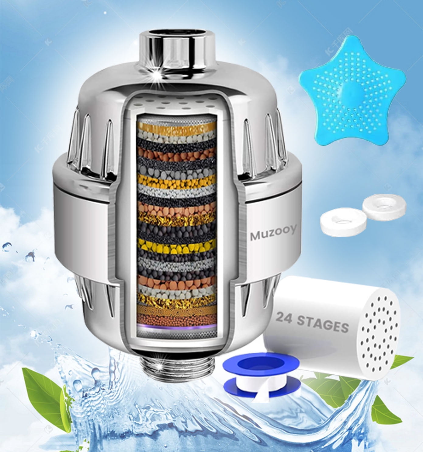 MUZOOY 24 Stage Shower Filter, Shower Filter for Water Softener, with 2