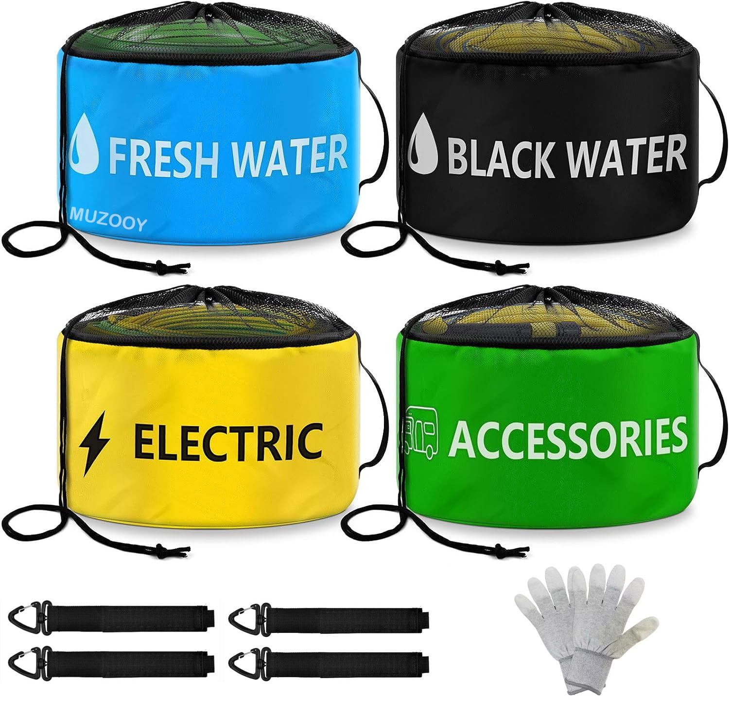 MUZOOY 4 Pack RV Hose Bag, RV Sewer Hose Storage, for Fresh/Black Water