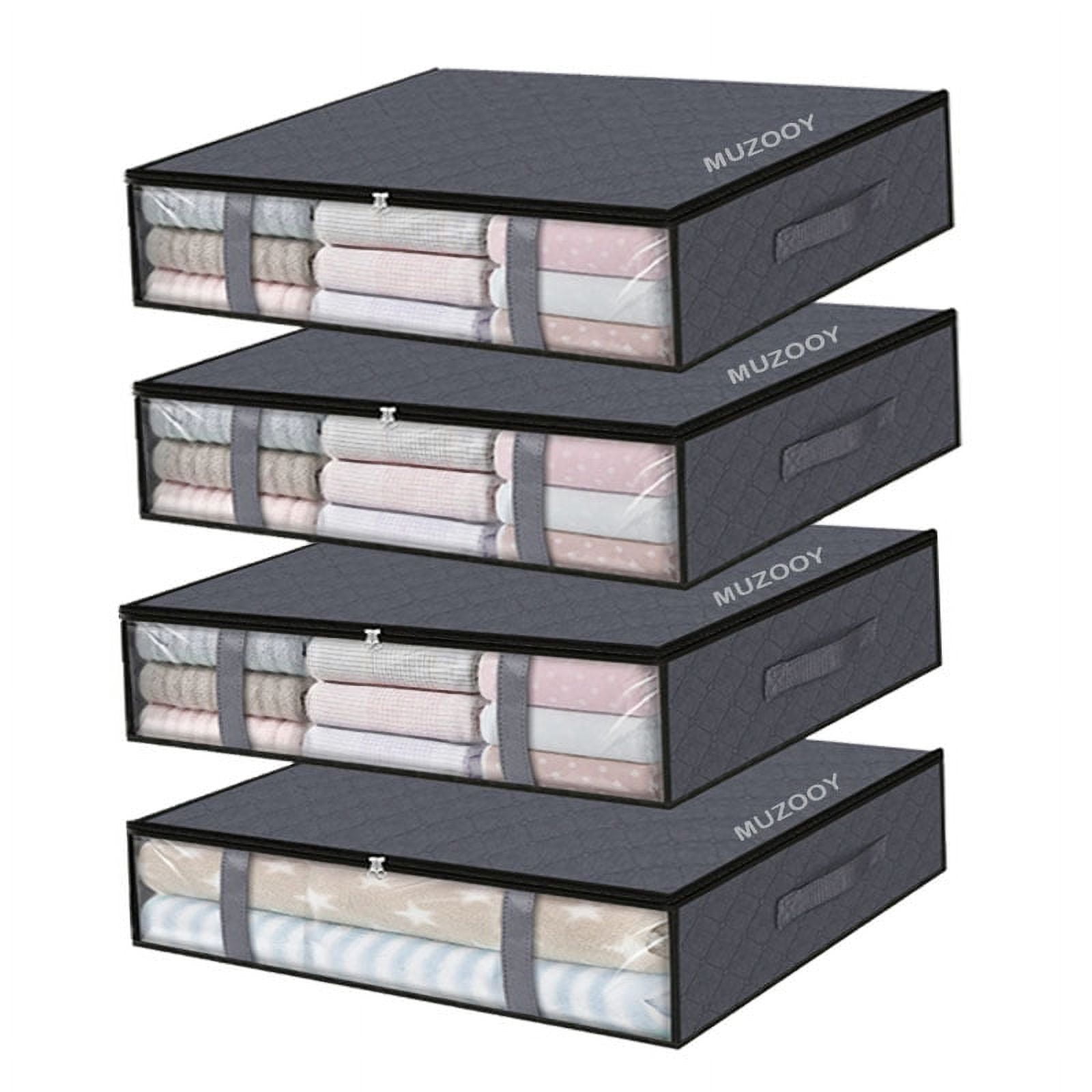 MUZOOY 4 Pack Underbed Storage Bags with Lids, Foldable Large Underbed Storage Boxes with