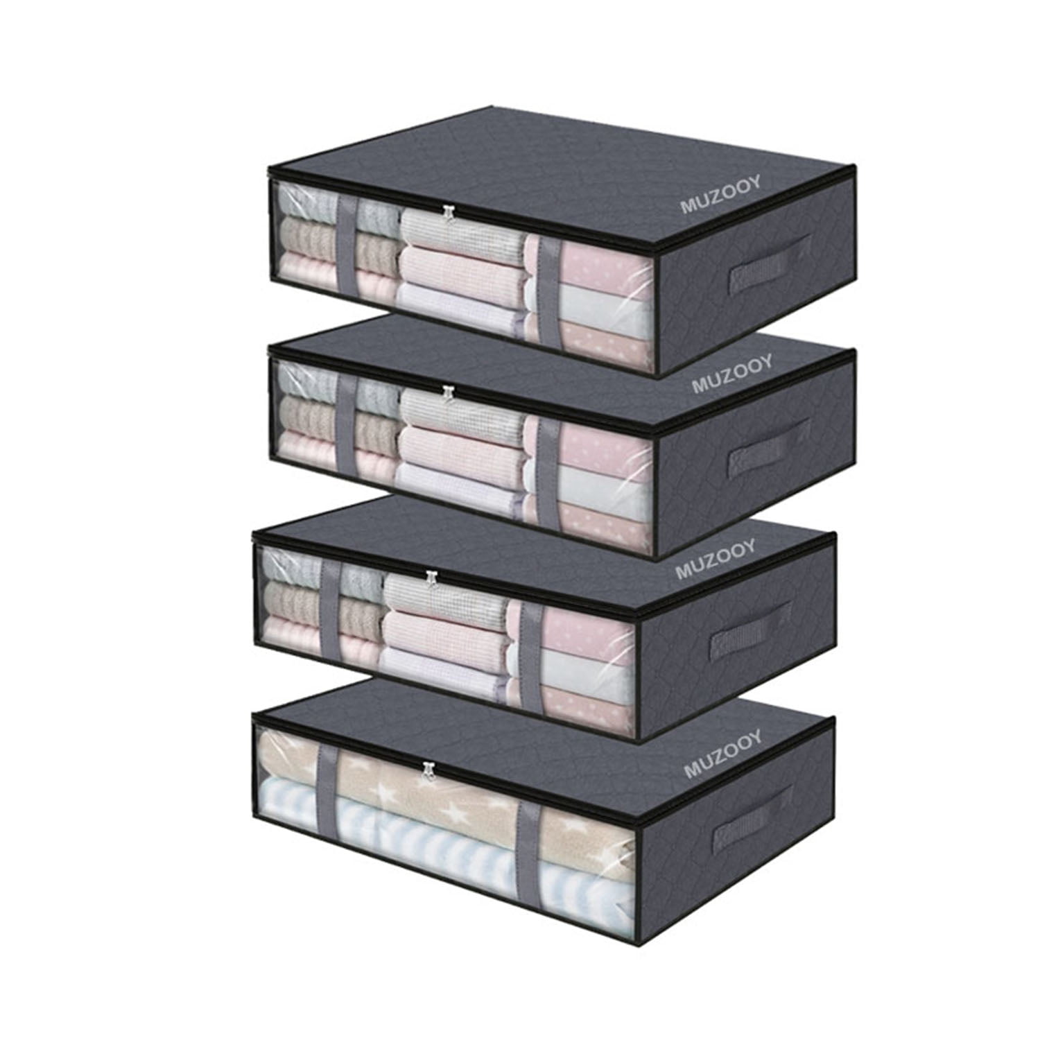 MUZOOY 4 Pack Underbed Storage Bags with Lids, Foldable Large Underbed Storage Boxes with