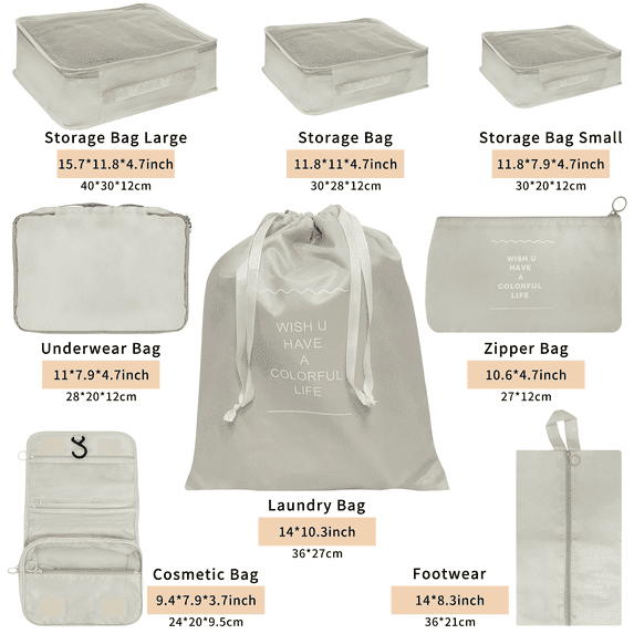 Gowinsee Packing Cubes 8 Set, Travel Packing Organizers with Large Toiletries Bag Organizers with Toiletry Bag And Shoes Bag For Travel Accessories