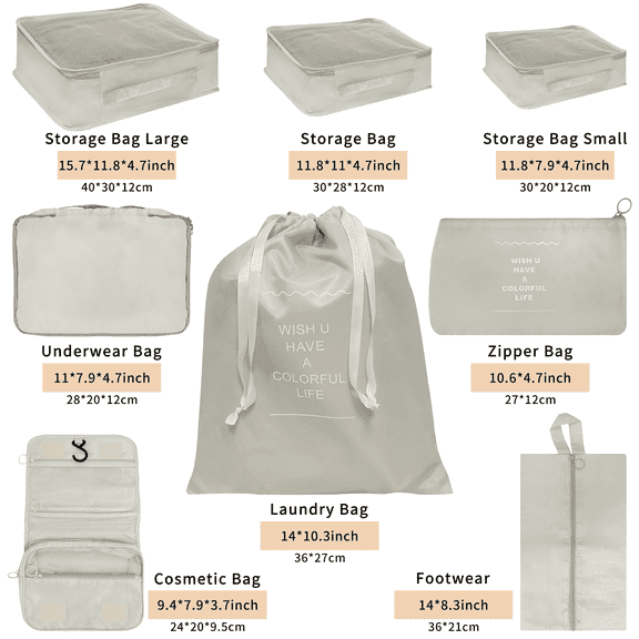 Gowinsee Packing Cubes 8 Set, Travel Packing Organizers with Large Toiletries Bag Organizers with Toiletry Bag And Shoes Bag For Travel Accessories