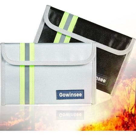 2 Pack Fireproof Bag 8"x 5", Silicone Coated Fire & Water Resistant Safe Bag for Cash, Documents, Jewelry, Passport & Valuables