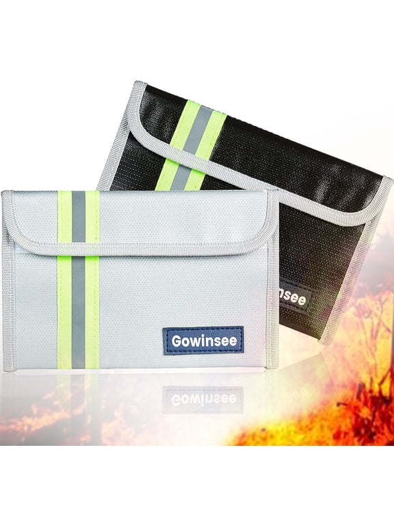 2 Pack Fireproof Bag 8"x 5", Silicone Coated Fire & Water Resistant Safe Bag for Cash, Documents, Jewelry, Passport & Valuables