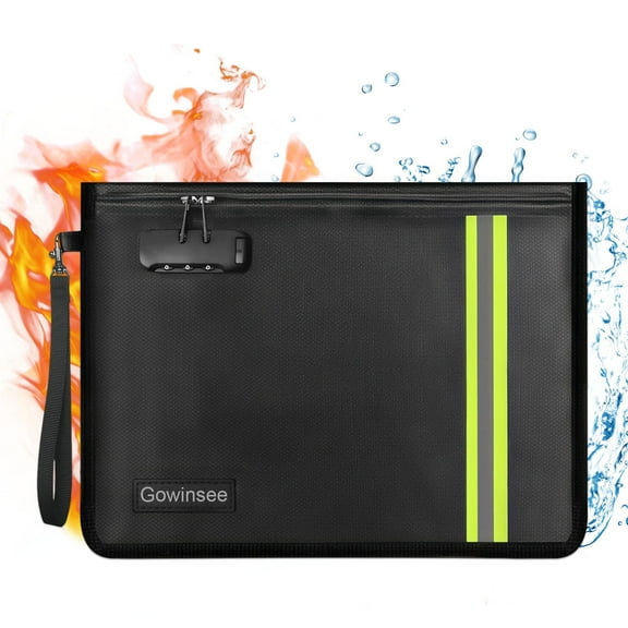Gowinsee Fireproof Waterproof Briefcase with Lock, Portable Fireproof Storage Silicone Bag Black