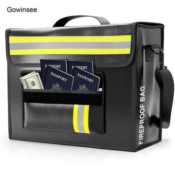 Gowinsee Fireproof Waterproof Document Bag, Reflective to Find Fast at Night 17 x 12 x 5 with Wallet Protector Shield Important Documents