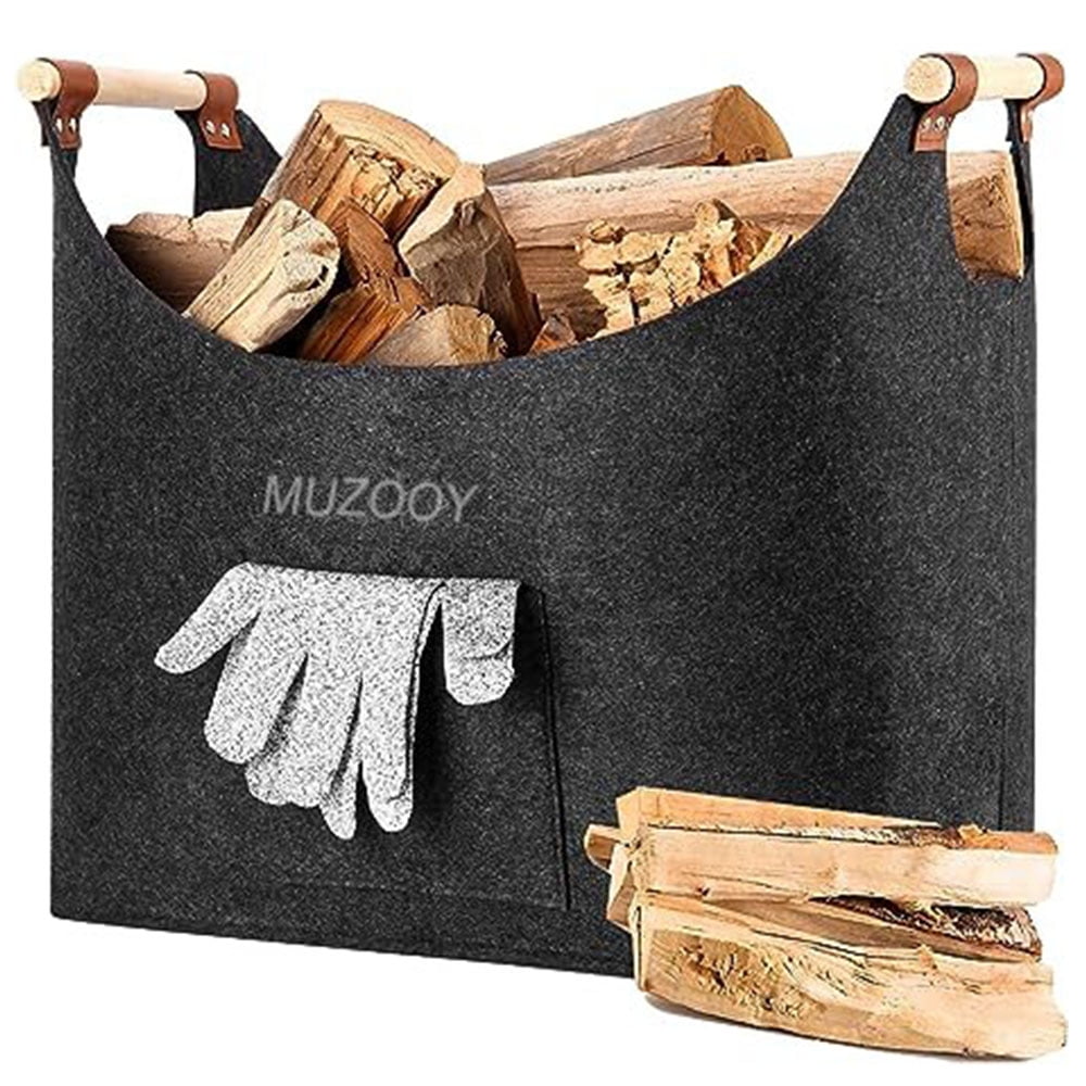 MUZOOY Firewood Basket Felt Firewood Basket with Wooden Handles