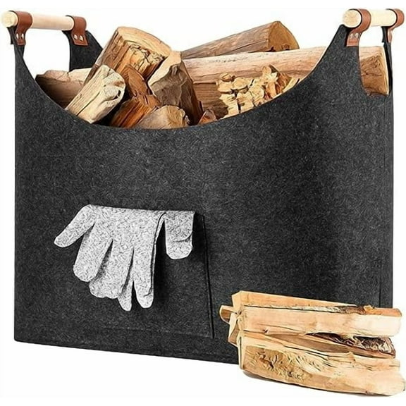 Gowinsee Firewood Carrier Tote Bag, Heavy-Duty Felt Wood & Log Holder, Reinforced Handle for Storing Firewood, Grey