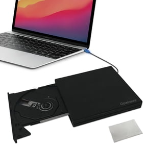 Gowinsee Portable DVD Player, External Compact DVD Player, for Laptop CD Burner, 1Pick Cleaning Cloth, Black