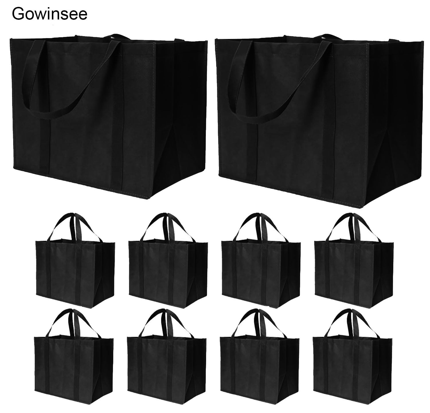 Gowinsee 10 pcs Reusable Eco Bags, 35L Large Reusable Grocery Bags Large Tote Bags are Foldable Black