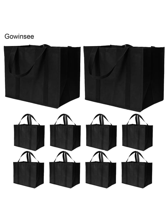 10 pcs Reusable Eco Bags, 35L Large Reusable Grocery Bags Large Tote Bags are Foldable Black