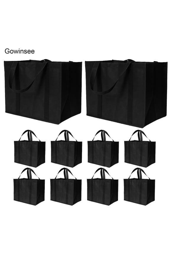 10 pcs Reusable Eco Bags, 35L Large Reusable Grocery Bags Large Tote Bags are Foldable Black