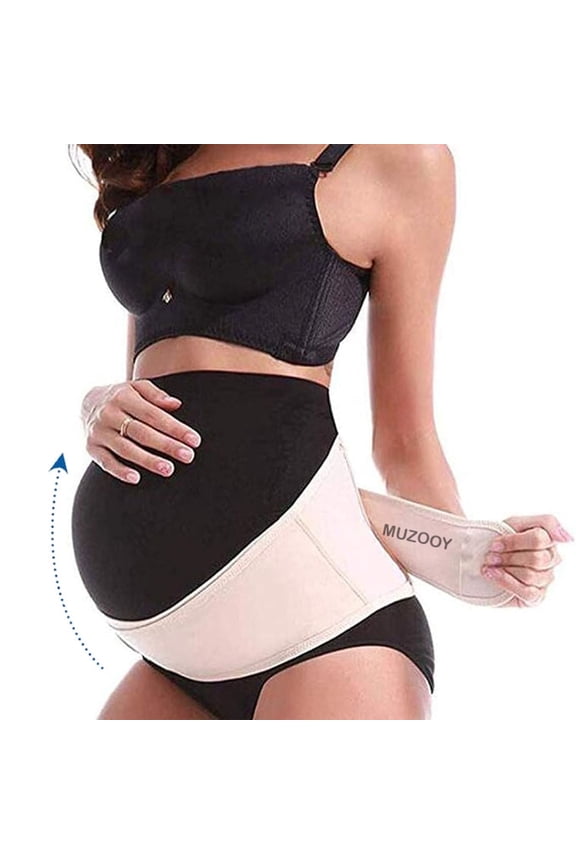 MUZOOY Women's Maternity Belt 2.0, Pregnancy Belly Band Antepartum Abdominal Back Support Universal Size Beige