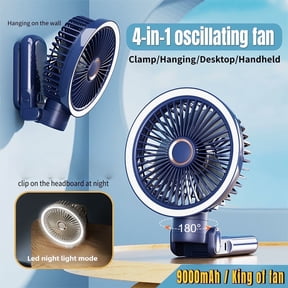 New 9000mAh 4-Speed Oscillating LED Desk Fan,Portable Stroller Fan/Foldable Hanging Clip Fans,Handheld Fans,Personal Rechargeable Small Fan for Home Travel Camping,11inch,Blue