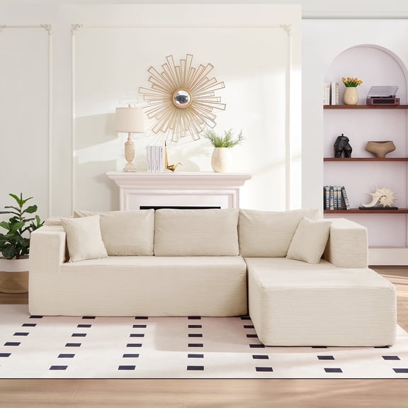 MUZZ 106" Modular Sectional Sofa, L-Shaped Cloud Couch with Deep Seat, No-Assembly Corduroy Living Room Sofa, Beige