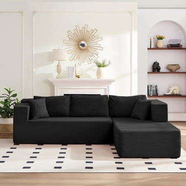 MUZZ 106" Modular Sectional Sofa, L-Shaped Cloud Couch with Deep Seat, No-Assembly Corduroy Living Room Sofa, Black
