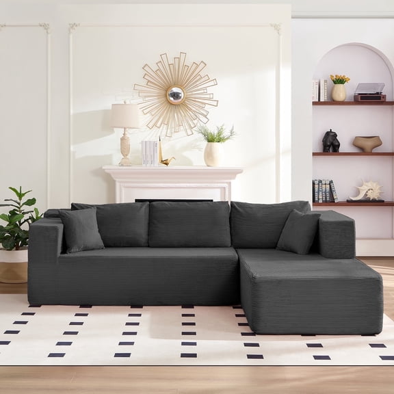 MUZZ 106" Modular Sectional Sofa, L-Shaped Cloud Couch with Deep Seat, No-Assembly Corduroy Living Room Sofa, Grey