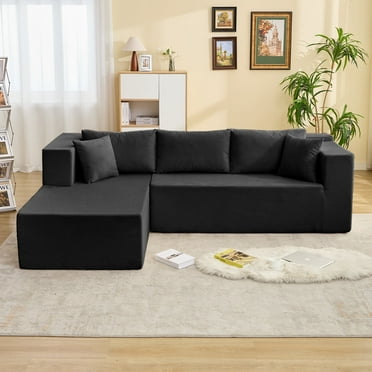MUZZ 106" Corduroy Sectional Sofa with L-Shaped Chaise Longue, No Assembly Required,Modern Comfortable Modular Living Room Cloud Sofa, Black