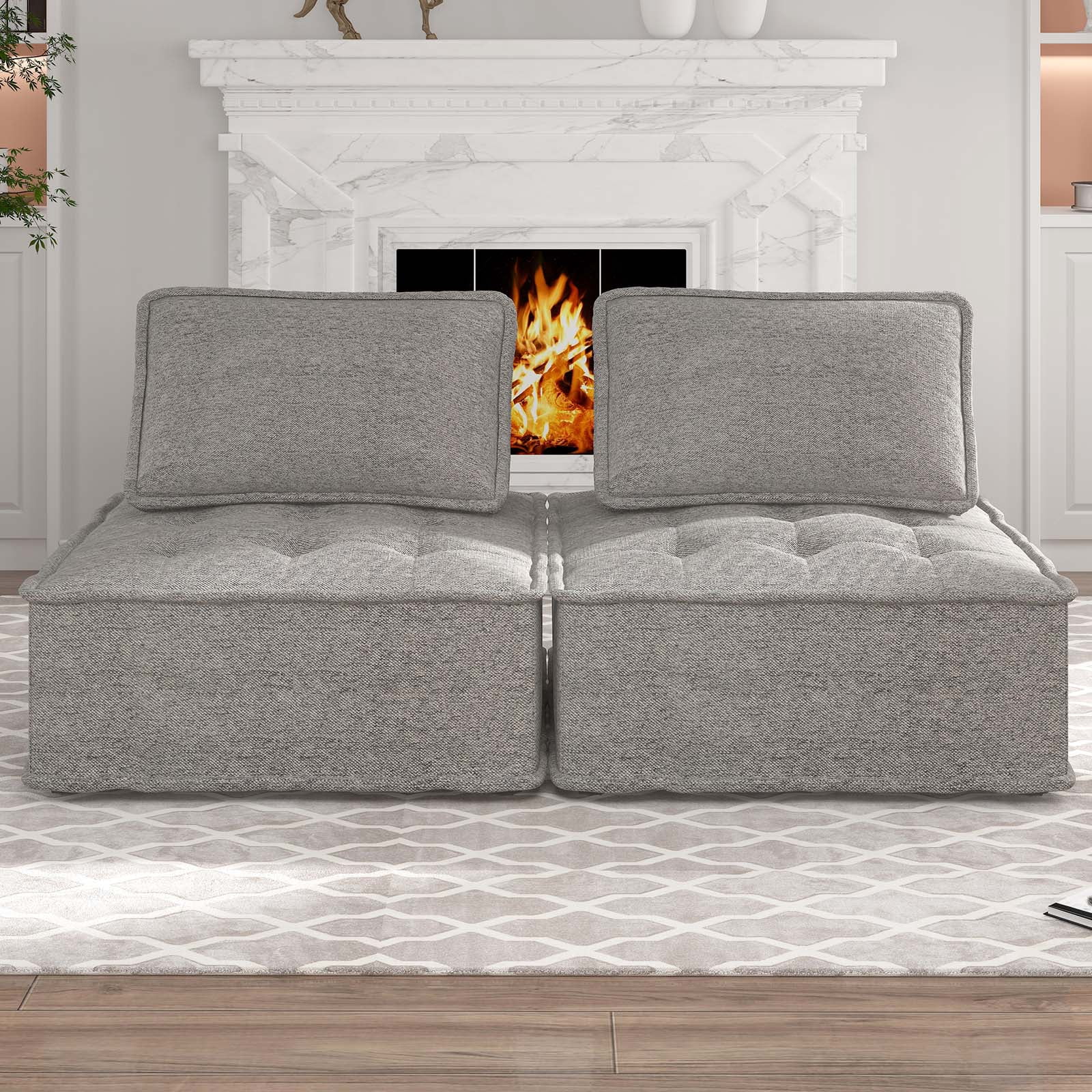 MUZZ 2-Seater Modular Sectional Sofa, Variable Sofa Couch Set with Oversized Soft Seat, Free Combination Armless Sectional Sofa Couch for Living Room, Bedroom (Light Grey, 2PCS)