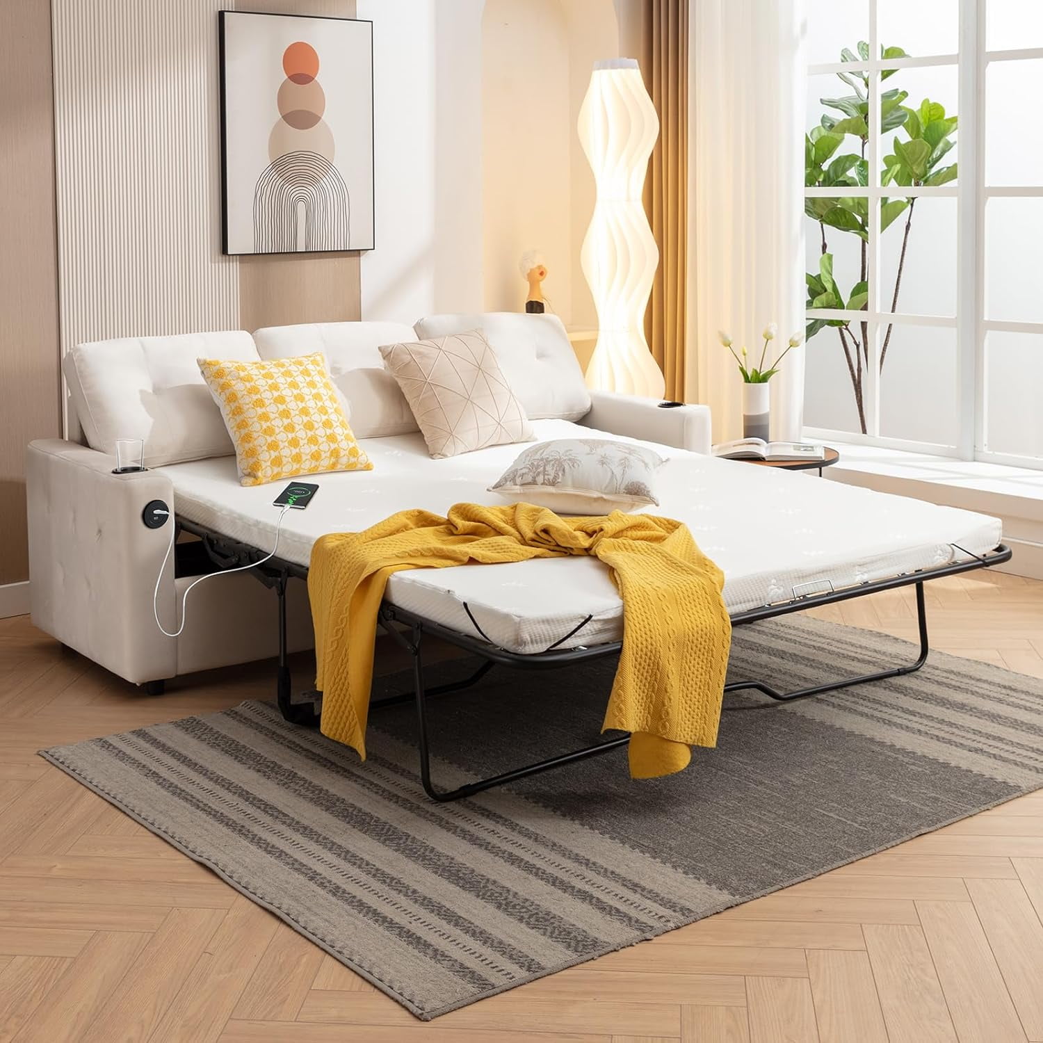 MUZZ Sleeper Sofa with Pull out Couch, Full Size Convertible Sofa Bed