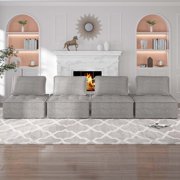 MUZZ 4-Seater Modular Sectional Sofa, Variable Sofa Couch Set with Oversized Soft Seat, Free Combination Armless Sectional Sofa Couch for Living Room, Bedroom (Light Grey, 4PCS)