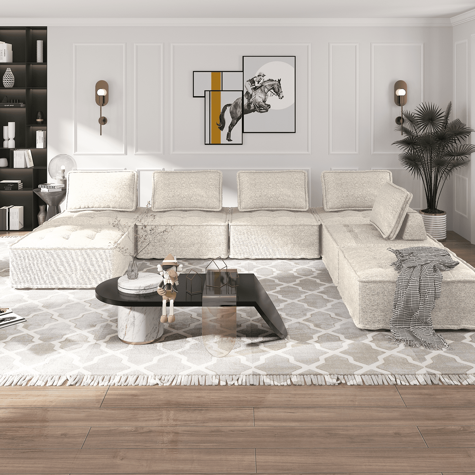 MUZZ 7-Seater Modular Sectional Sofa, Variable Sofa Couch Set with Oversized Soft Seat, Free Combination Armless Sectional Sofa Couch for Living Room, Bedroom (Beige, 7PCS)