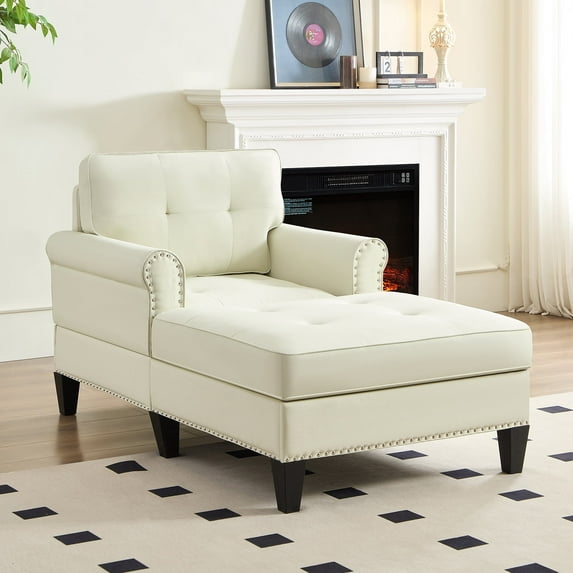 MUZZ Chaise Lounge Chair Indoor, Modern Linen Fabric Lounge Chair and Sleeper Sofa for Living Room, Bedroom, Beige