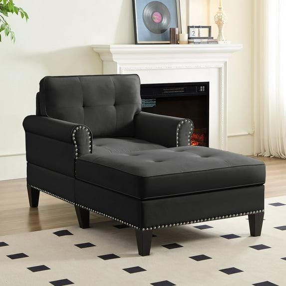 MUZZ Chaise Lounge Chair Indoor, Modern Linen Fabric Lounge Chair and Sleeper Sofa for Living Room, Bedroom, Dark Grey