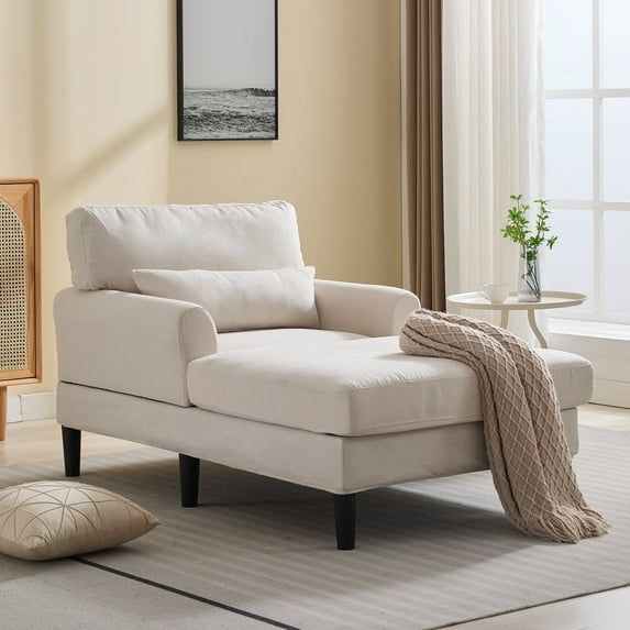 MUZZ Chaise Lounge Indoor, Modern Velvet Fabric Indoor Lounge Chair and Sleeper Sofa for Living Room, Small Space, Beige