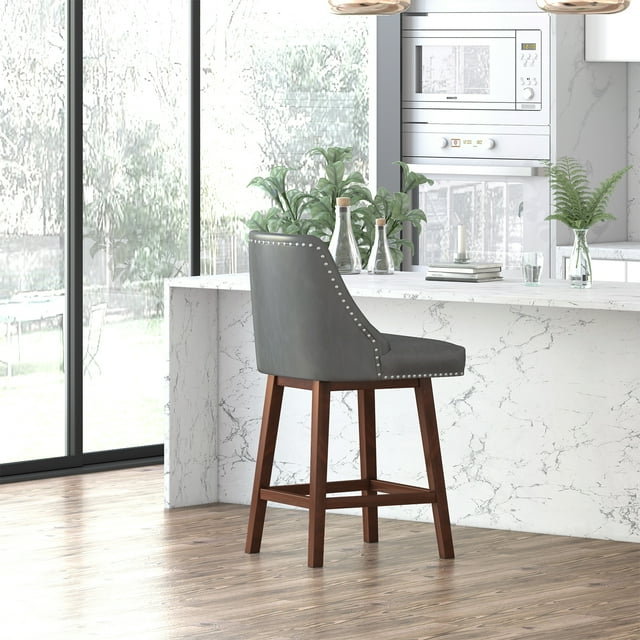 MUZZ Counter Height Bar Stools, Free Swivel Counter Height Stools (Retro Grey)