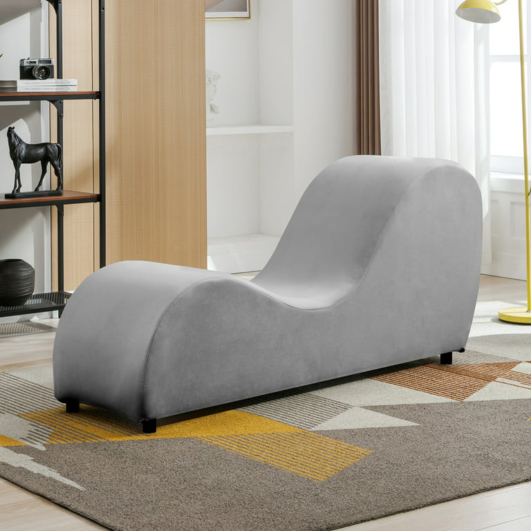 MUZZ Curved Velvet Yoga Chaise Lounge,Relaxing&Exercising Yoga Chair for  Indoor Living Room (Light Grey)