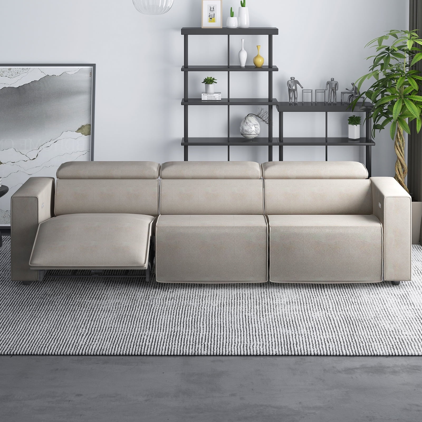 MUZZ Faux Leather Power Reclining Sofa with Adjustable Headrest ...