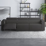 MUZZ Faux Leather Power Reclining Sofa with Adjustable Headrest&Footrest&USB Charging Port for Living Room(Triple/Dark Grey)