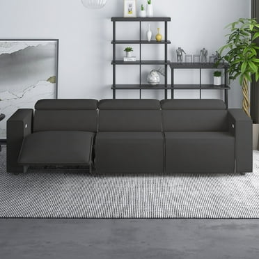 MUZZ Faux Leather Power Reclining Sofa with Adjustable Headrest&Footrest&USB Charging Port for Living Room(Triple/Dark Grey)