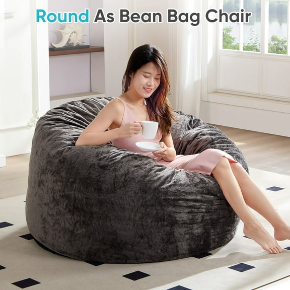 MUZZ Giant Bean Bag Chair for Adults and Teens, Convertible Memory Foam Lazy Sofa Chair, Oversized Beanbag for Living Room/Bedroom, Light Grey