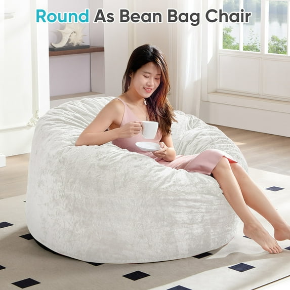 MUZZ Giant Bean Bag Chair for Adults and Teens, Convertible Memory Foam Lazy Sofa Chair, Oversized Beanbag for Living Room/Bedroom, White