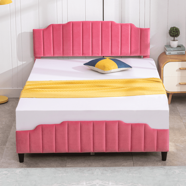 MUZZ Kids Twin Size Bed Frame with Headboard, Upholstered Platform Bed