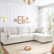 MUZZ L Shaped Sectional Sofa, Convertible 107 Oversize Modular Sectional Sofa, 3 Seater Sectional Couch with Pillows and Chaise Lounge for Living Room/Apartment, Beige,Right