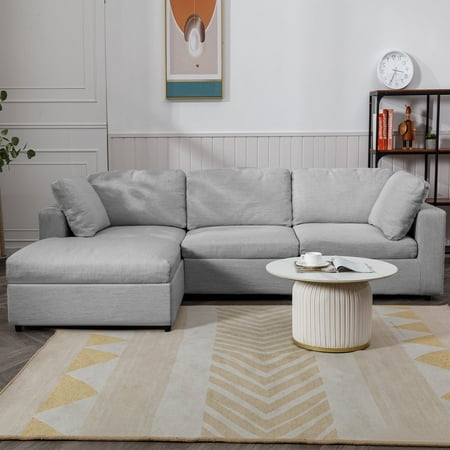 MUZZ L Shaped Sectional Sofa, Convertible 107" Oversize Modular Sectional Sofa, 3 Seater Sectional Couch with Pillows and Chaise Lounge for Living Room/Apartment, Light Gray, Left