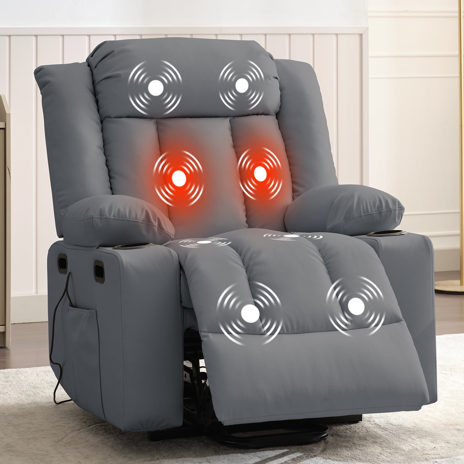 MUZZ Large Ergonomic Power Lift Recliner Chair with Heat and Massage Faux Leather Electric