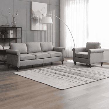MUZZ Living Room Furniture Sets with 5.9"Upholstered Cushion, 3-Seater Sectional Sofa Couch and Single Sofa Chair,Sofa Set for Living Room(Light Grey)