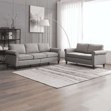 MUZZ Living Room Furniture Sets with 5.9"Upholstered Cushion, 3-Seater Sofa Couch and Loveseat, Sofa Set for Living Room(Light Grey)