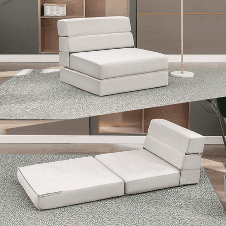 MUZZ Modern Convertible Single Sofa Bed, Folding Futon Flipped Lounger Sleeper with High Density Foam and Short Plush Fabric for Living Room/Small Space(Light Gray)