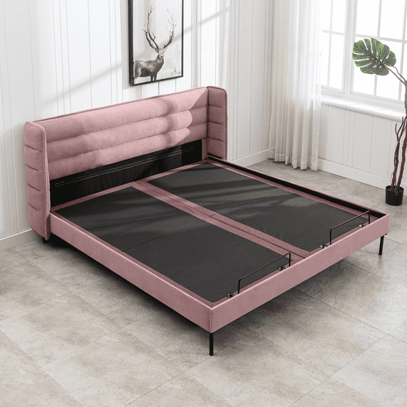 MUZZ Modern Design Luxury Queen Size Motorized Adjustable Bed Base Frame with Head and Foot Incline,Smart Electric Bed with Wireless Remote(King/Twilight Pink)