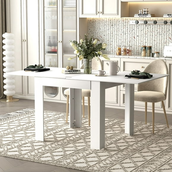 MUZZ Modern Expandable Dining Room Table for 4-6, Kitchen Table with Movable Flap, Multifunctional Extendable Dining Table for Kitchen/Small Space(White)