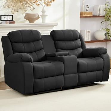 MUZZ Modern Reclining Sofa, Loveseat Recliner Sofa with Cup Holders, Flip-Up Storage, Reversible Backrest and Footrest, Gray