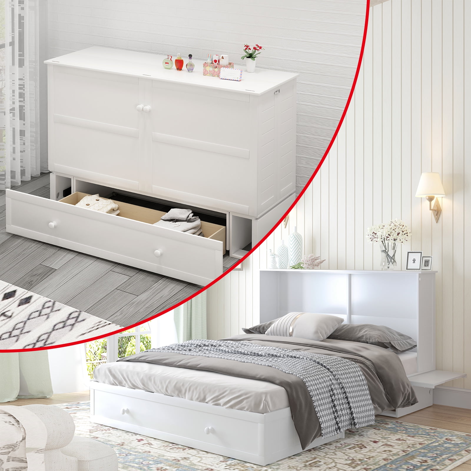 MUZZ Murphy Bed with Trifold Foam Mattress, Bed has USB