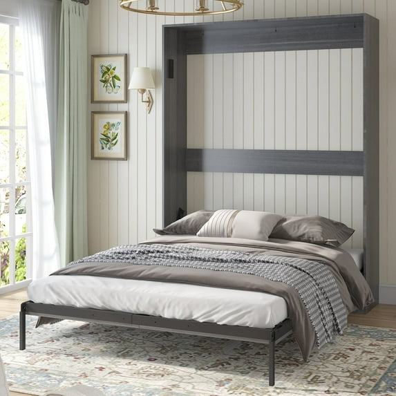 MUZZ Murphy Bed with Wardrobe, Foldable Wall Bed with Space Saving Design, Fold up Murphy Bed Cabinet for Storage, Multifunctional Cabinet Bed for Bedroom/Apartment(Style6,DarkGrey)